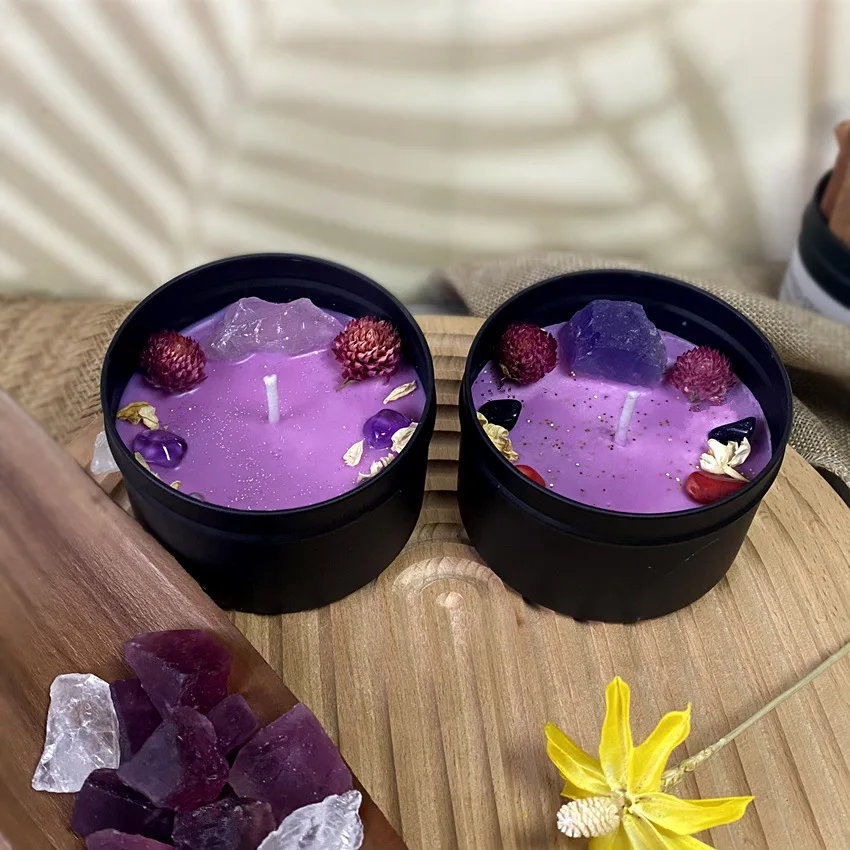 Home Fragrance Scented Candle - 드라이 플라워 크리스탈 스톤 향 캔들,